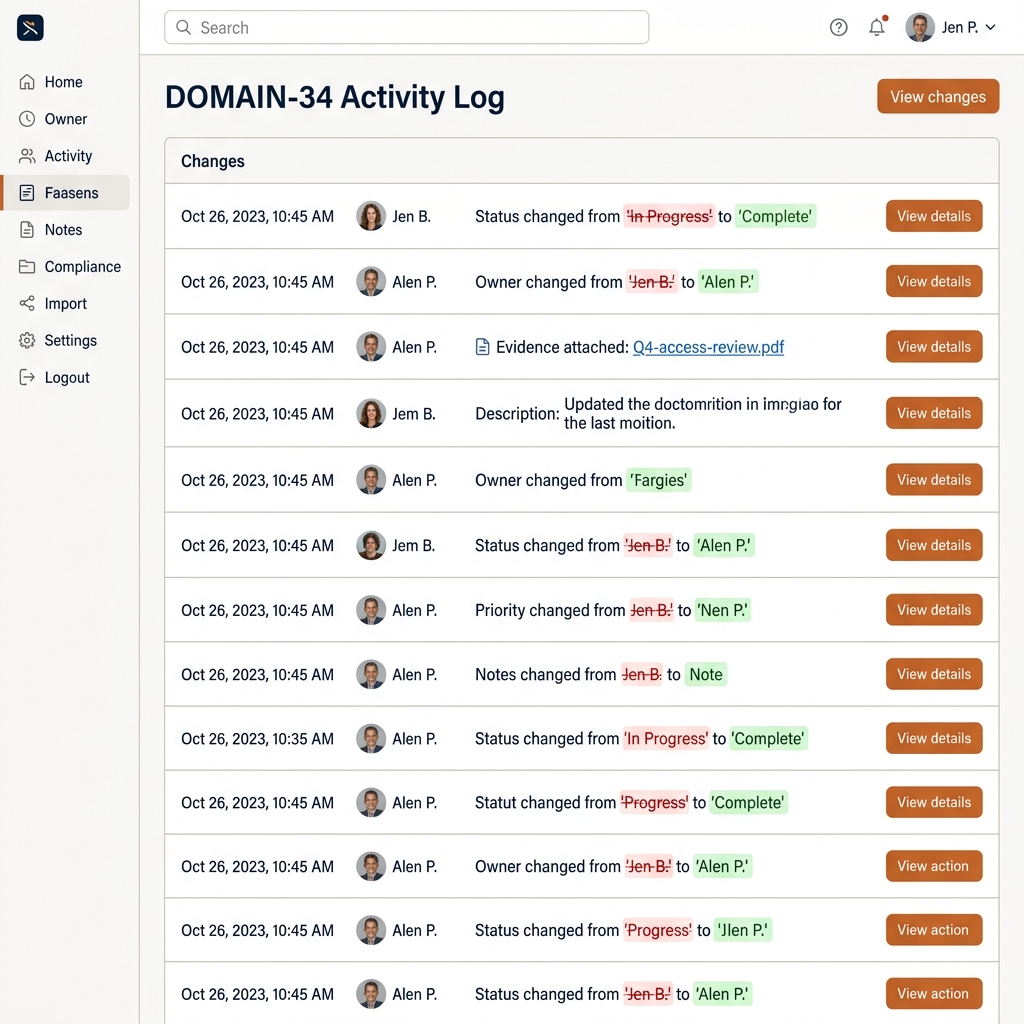 DOMAIN-34 Activity Log with field-level diff